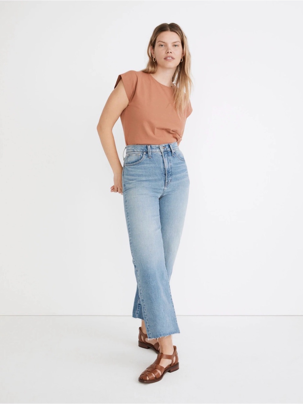 Madewell Perfect Vintage Wide Leg Crop Jeans with raw hem. High Waisted